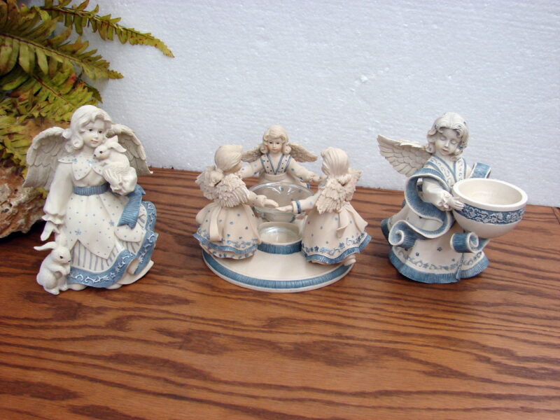 Retired Sarahs Angels Mindspring Collection 3 Pc Blue Denim and White, Moose-R-Us.Com Log Cabin Decor