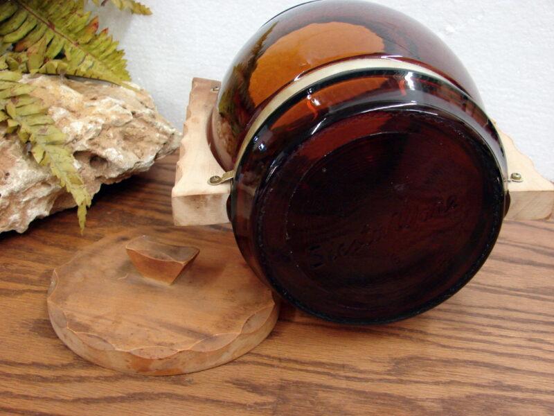 Siesta Ware Glass Brown Barrel Cookie Jar Wood Accents, Moose-R-Us.Com Log Cabin Decor