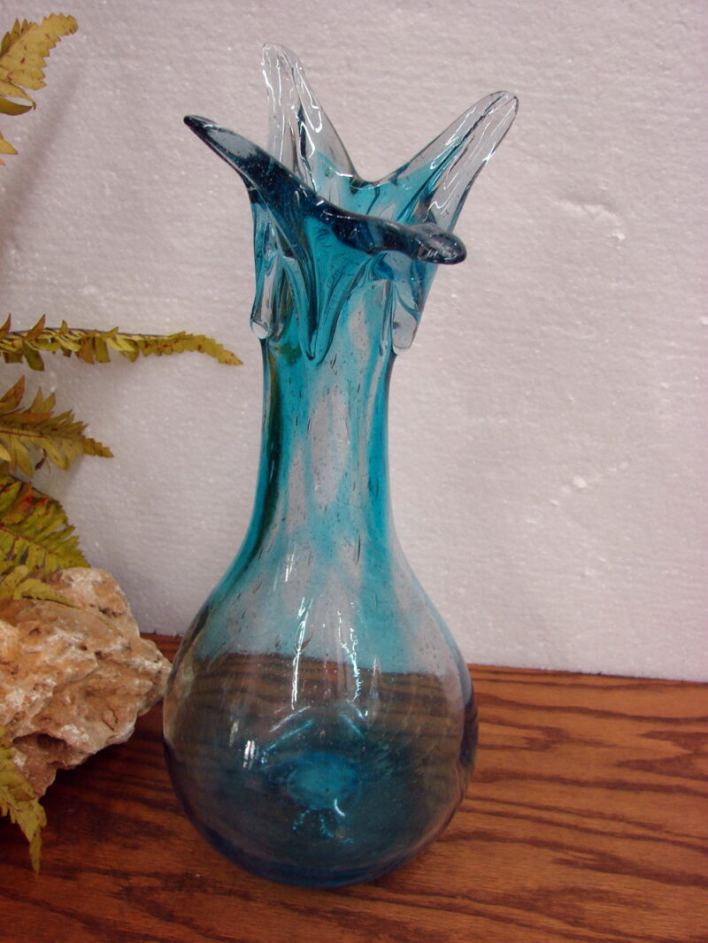 Vintage Hand Blown Art Glass Blue Wave Vase, Moose-R-Us.Com Log Cabin Decor