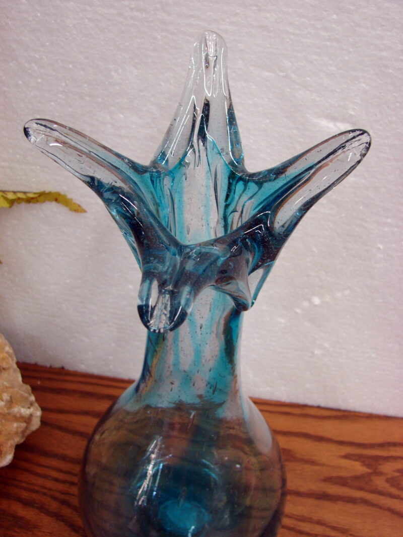 Vintage Hand Blown Art Glass Blue Wave Vase, Moose-R-Us.Com Log Cabin Decor