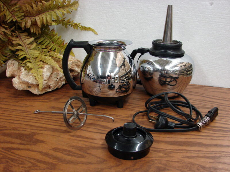 Vintage Sunbeam Chrome Vacuum Double Bubble C30A Coffee Percolator, Moose-R-Us.Com Log Cabin Decor