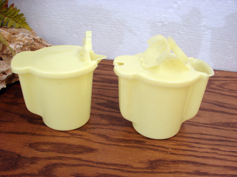 Vintage Tupperware Lemon Yellow Hinged Lid Cream Sugar Set #574 #577, Moose-R-Us.Com Log Cabin Decor