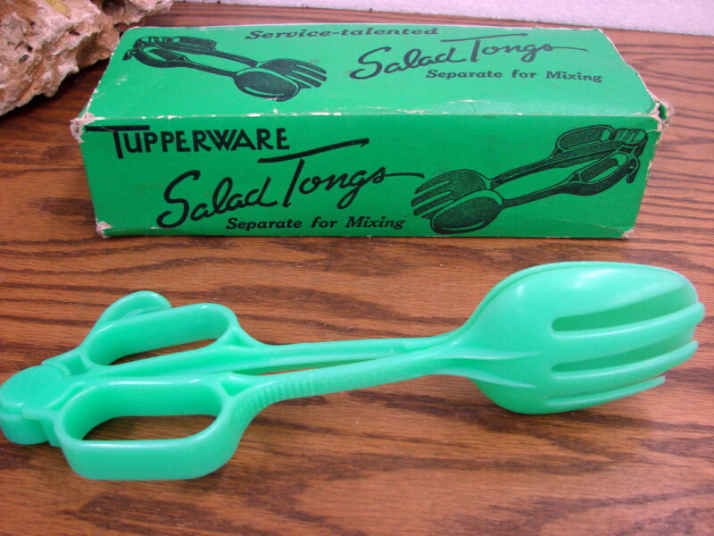 Vintage Tupperware Salad Tongs w/ Original Box Jadite Green, Moose-R-Us.Com Log Cabin Decor