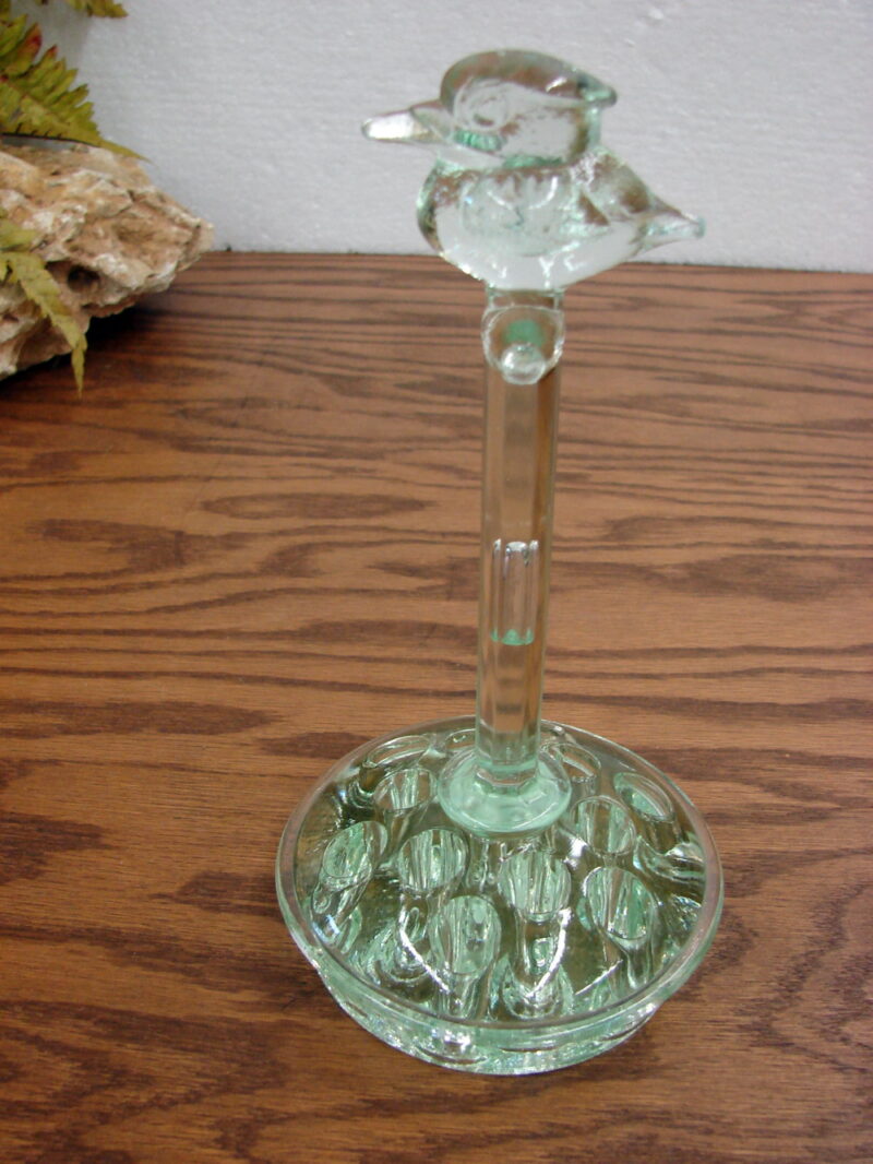 Vintage Uranium Kingfisher Flower Frog Complete Vaseline Glass, Moose-R-Us.Com Log Cabin Decor