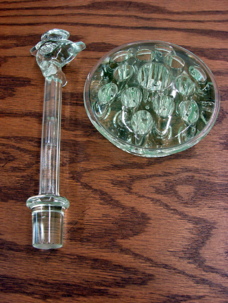 Vintage Uranium Kingfisher Flower Frog Complete Vaseline Glass, Moose-R-Us.Com Log Cabin Decor