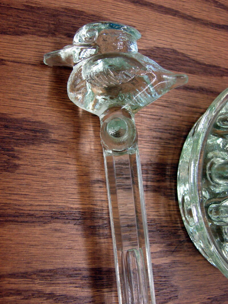 Vintage Uranium Kingfisher Flower Frog Complete Vaseline Glass, Moose-R-Us.Com Log Cabin Decor