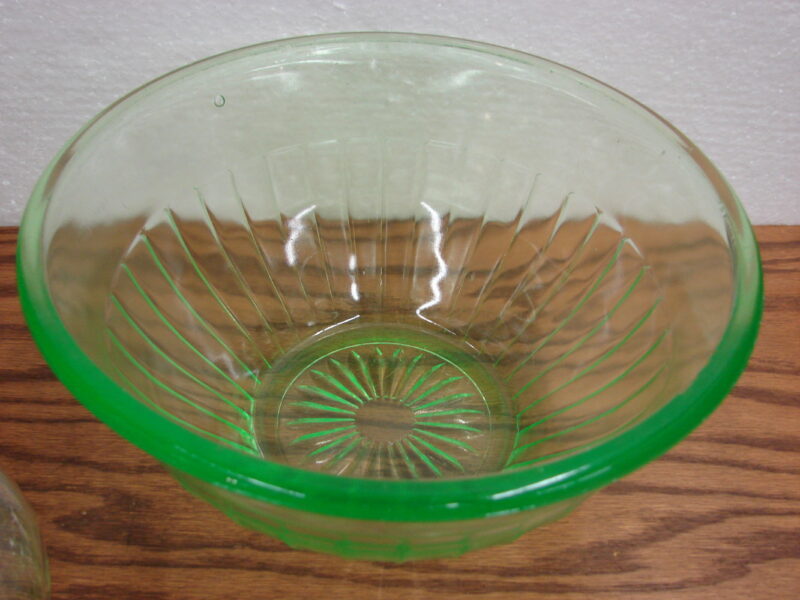 Vintage Vaseline Glass Uranium Utilitarian Ribbed Mixing Bowl 9&#8243;, Moose-R-Us.Com Log Cabin Decor