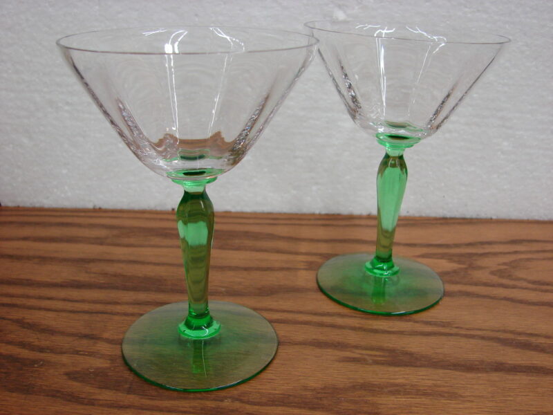 Vintage Vaseline Glass Uranium Martini Glass Subtle Rib, Moose-R-Us.Com Log Cabin Decor