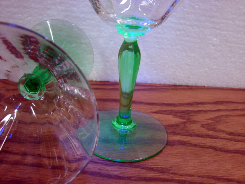 Vintage Vaseline Glass Uranium Martini Glass Subtle Rib, Moose-R-Us.Com Log Cabin Decor