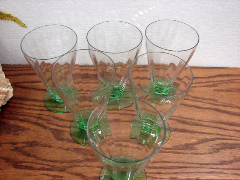 Vintage Vaseline Glass Uranium Pilsner Glass Subtle Rib Set/6, Moose-R-Us.Com Log Cabin Decor