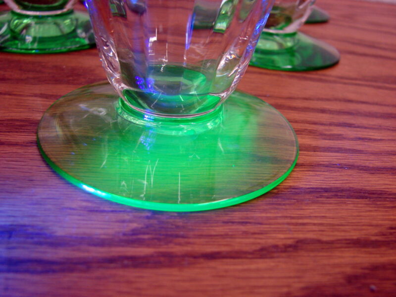 Vintage Vaseline Glass Uranium Pilsner Glass Subtle Rib Set/6, Moose-R-Us.Com Log Cabin Decor