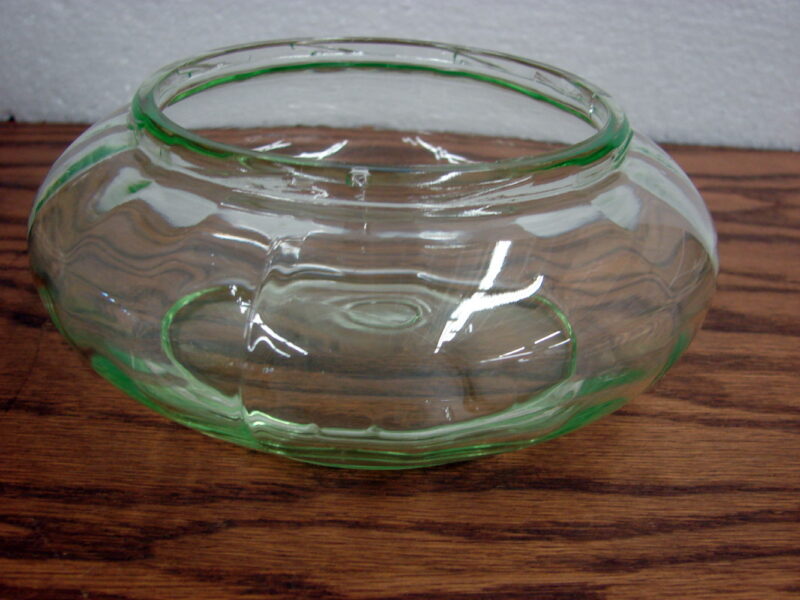 Vintage Vaseline Glass Uranium Shallow Squat Bowl No Lid, Moose-R-Us.Com Log Cabin Decor