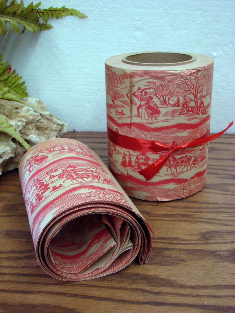 Victorian Vintage Paper Ribbon Winter Scene Sleigh Church Village Roll, Moose-R-Us.Com Log Cabin Decor