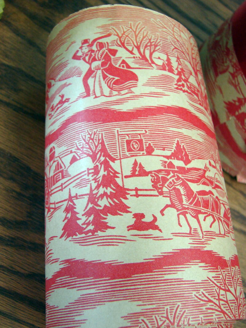 Victorian Vintage Paper Ribbon Winter Scene Sleigh Church Village Roll, Moose-R-Us.Com Log Cabin Decor