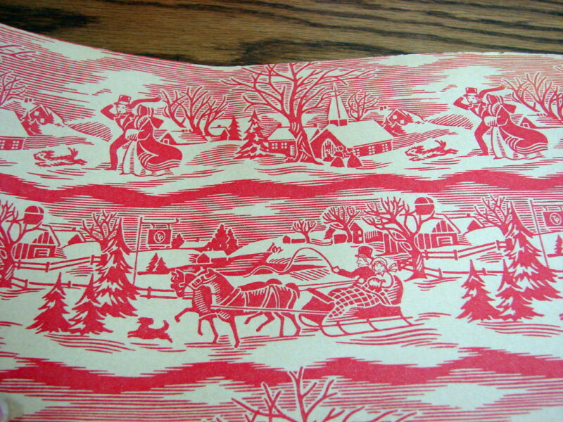 Victorian Vintage Paper Ribbon Winter Scene Sleigh Church Village Roll, Moose-R-Us.Com Log Cabin Decor