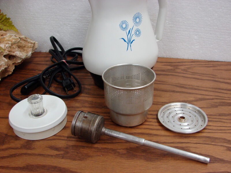 Vintage West Bend Fiesta Perk 3-5 Cup Electric Coffee Percolator Cornflower, Moose-R-Us.Com Log Cabin Decor