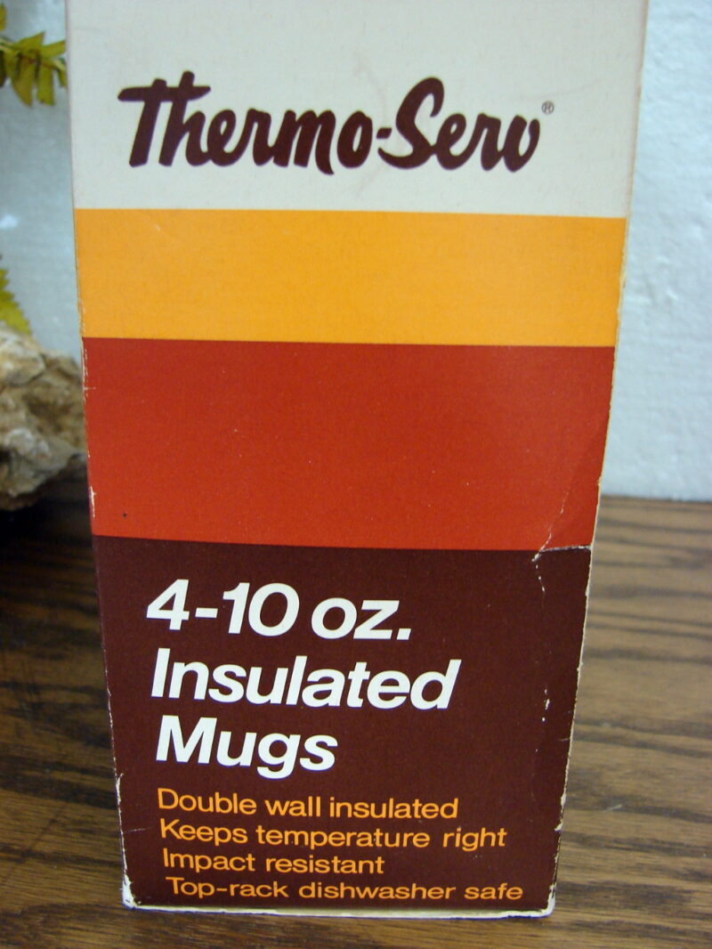 Vintage West Bend Thermo-Serv Boxed Set American History 4 10 oz Insulated Mugs, Moose-R-Us.Com Log Cabin Decor