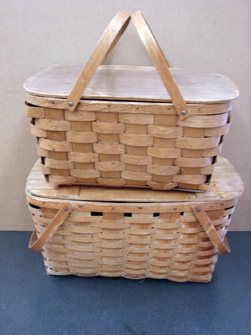 Vintage Antique Split Reed Lidded Wooden Reed Basket Picnic Gathering, Moose-R-Us.Com Log Cabin Decor