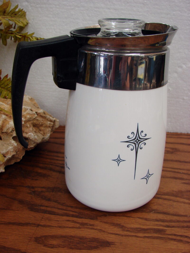 Vintage Corning Ware Black Starburst Atomic Coffee Percolator 6 Cup CorningWare, Moose-R-Us.Com Log Cabin Decor