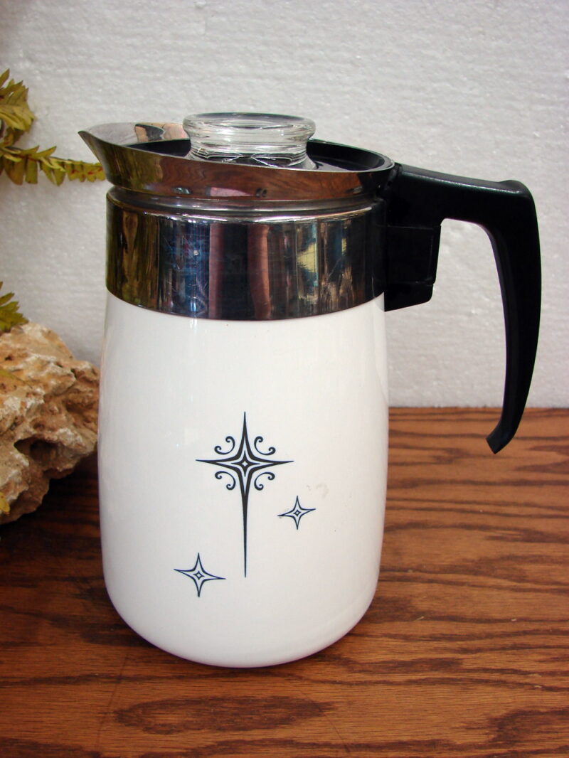Vintage Corning Ware Black Starburst Atomic Coffee Percolator 6 Cup CorningWare, Moose-R-Us.Com Log Cabin Decor