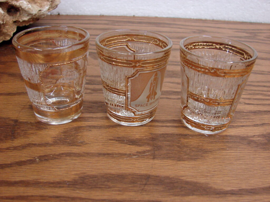 Vintage Culver Gold Souvenir Shot Glass Set/3 NASA Ft McHenry Las Vegas ...