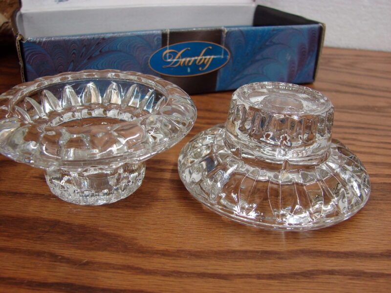 Vintage Darby Glass Crystal Taper Candle Holders New in Box, Moose-R-Us.Com Log Cabin Decor