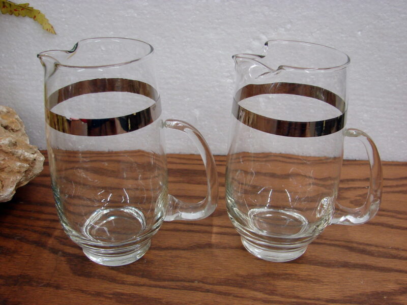 Vintage Dorothy Thorpe Silver Band Cocktail Pitcher Set/2, Moose-R-Us.Com Log Cabin Decor