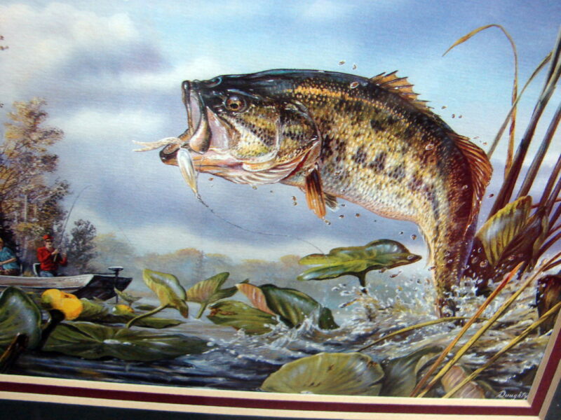 Terry Doughty Oak Framed Matted Fish Trio Walleye Bass Musky Northern Pike, Moose-R-Us.Com Log Cabin Decor