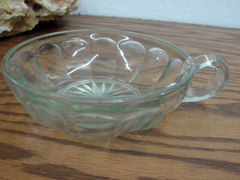 Vintage MCM Clear Pressed Glass Nappy Finger Hold Bowl, Moose-R-Us.Com Log Cabin Decor