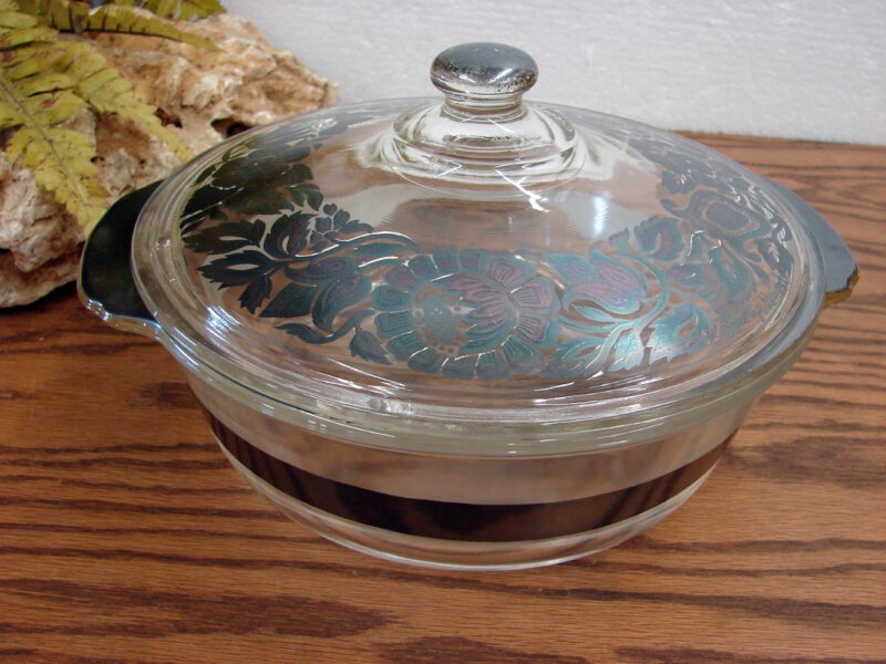 Vintage MCM Silver Leaf Georges Briard Signed Casserole w/ Lid Anchor Hocking Fire King, Moose-R-Us.Com Log Cabin Decor