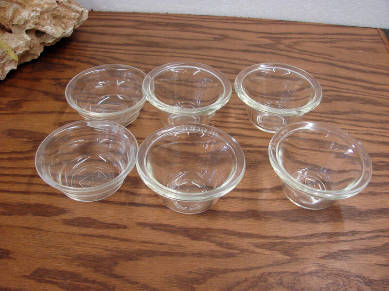 Antique Clear Glass Glasbake Custard Cups Pat May 27 1919 Set/6, Moose-R-Us.Com Log Cabin Decor