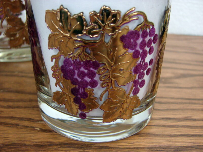 Vintage MCM 22kt Grape and Gold Leaf Foil Ice Bucket Old Fashion Set Barware, Moose-R-Us.Com Log Cabin Decor