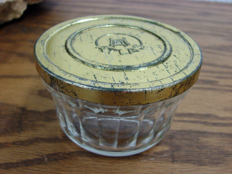 Vintage MCM Hazel Atlas Glass Ribbed Jelly Jar Original Metal Lid w/ Logo, Moose-R-Us.Com Log Cabin Decor