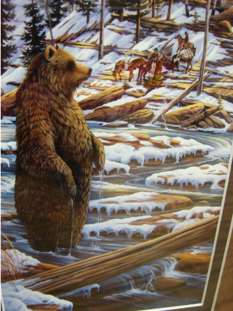 Lane Kendrick Framed Matted Artwork Grizzly Bear Mountain Men Horses River, Moose-R-Us.Com Log Cabin Decor