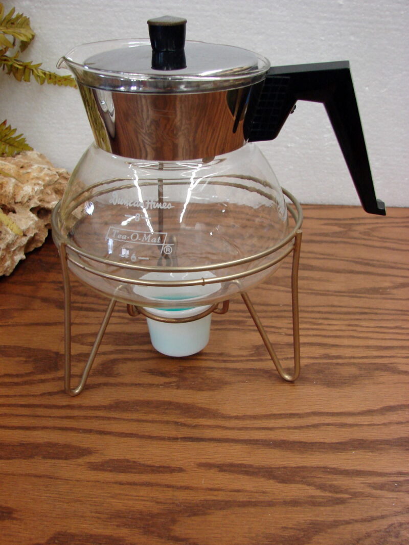 Vintage Retro PYREX Duncan Hines Tea-O-Mat Tea Pot w/ Warmer Chrome Glass, Moose-R-Us.Com Log Cabin Decor