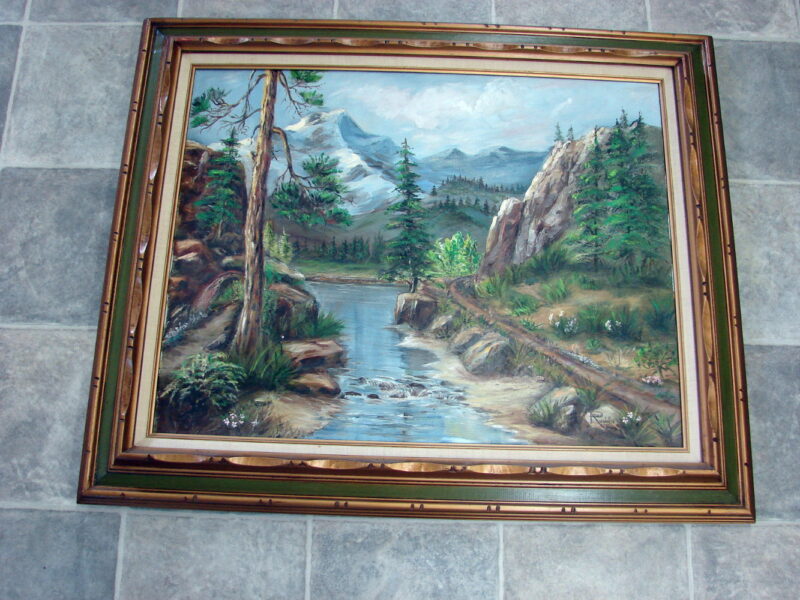 Ruddle Original Painting Framed Artwork River Road Mountains Pines Gorgeous, Moose-R-Us.Com Log Cabin Decor