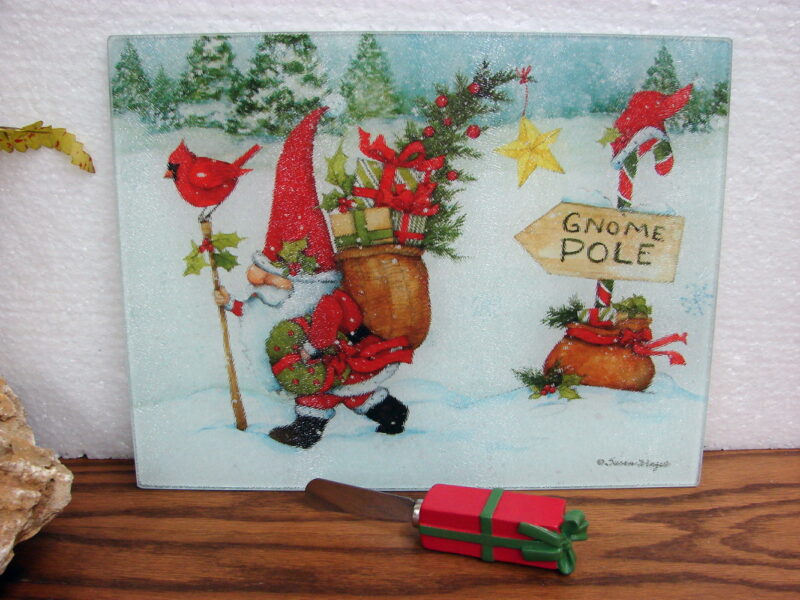 Susan Winget Christmas Gnome Glass Cutting Board and Spreader, Moose-R-Us.Com Log Cabin Decor