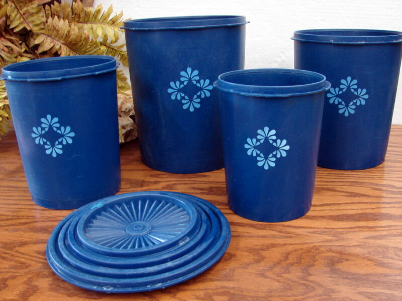 Vintage Tupperware Blue Bluebery Nesting Servalier Canisters Kitchen Storage Set/4, Moose-R-Us.Com Log Cabin Decor