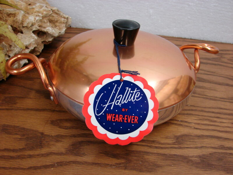 Vintage Wear-Ever Hallite Aluminum Pan With Copper Twist Handles Lid #2107, Moose-R-Us.Com Log Cabin Decor