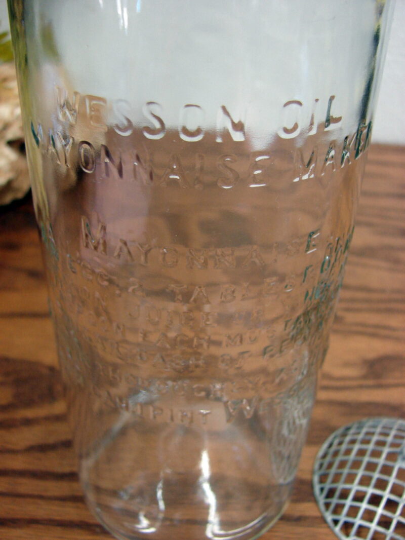 Vintage Wesson Oil Quick Mayonnaise Maker Complete Embossed Glass Jar, Moose-R-Us.Com Log Cabin Decor