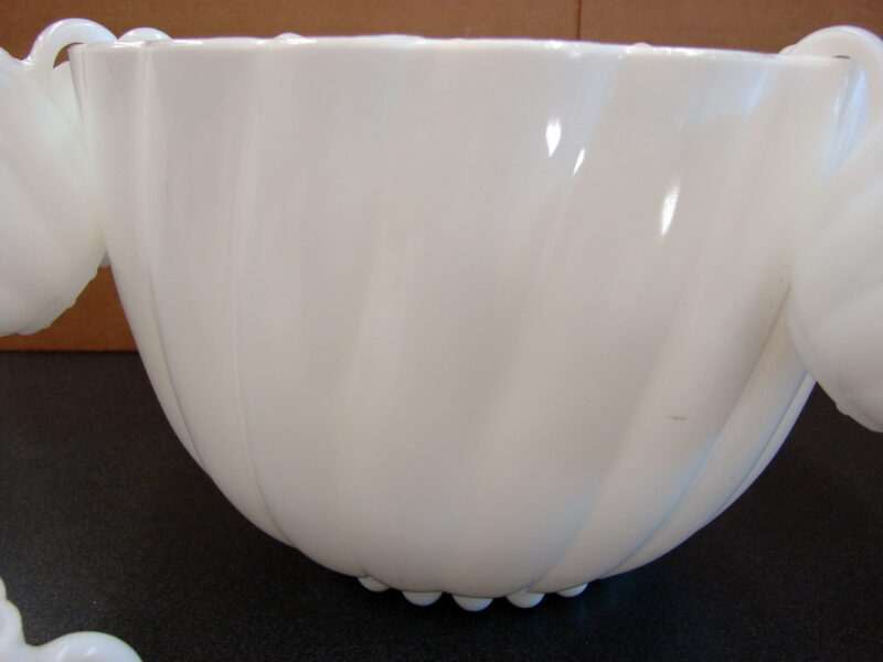 Vintage Hazel Atlas Alpine White Milk Glass Swirl Punch Bowl Cups Ladle, Moose-R-Us.Com Log Cabin Decor