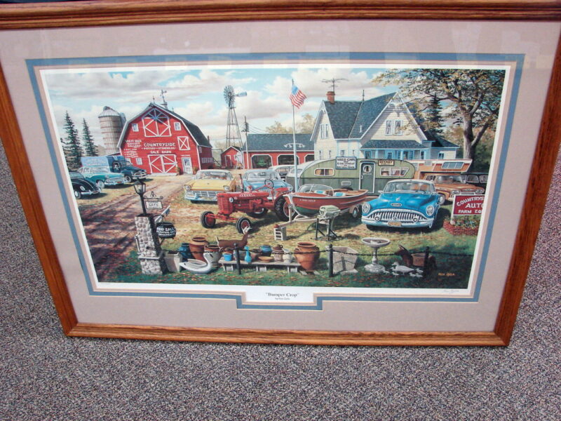Ken Zylla Framed Matted Artwork Bumper Crop Sale Barn Cars 454/2800 Signed Numbered, Moose-R-Us.Com Log Cabin Decor