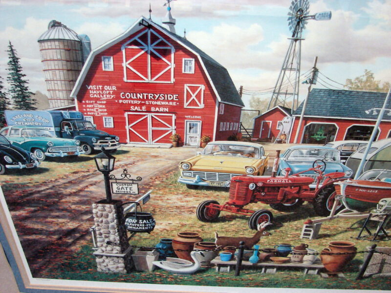 Ken Zylla Framed Matted Artwork Bumper Crop Sale Barn Cars 454/2800 Signed Numbered, Moose-R-Us.Com Log Cabin Decor