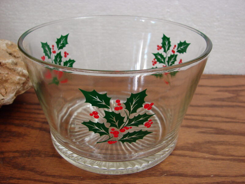 Vintage Indiana Glass Holly Leaf Berry Ice Bucket Bowl Barware Holiday, Moose-R-Us.Com Log Cabin Decor