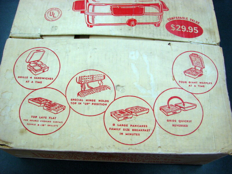 Vintage Electric Lady Winstead Giant Griddle Grill &#038; Waffle Iron Original Box, Moose-R-Us.Com Log Cabin Decor