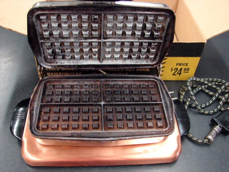 Vintage Electric Chrome Copper Magic Maid Combination Grill Waffle Iron Box, Moose-R-Us.Com Log Cabin Decor