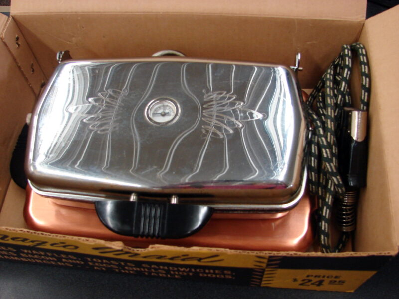 Vintage Electric Chrome Copper Magic Maid Combination Grill Waffle Iron Box, Moose-R-Us.Com Log Cabin Decor