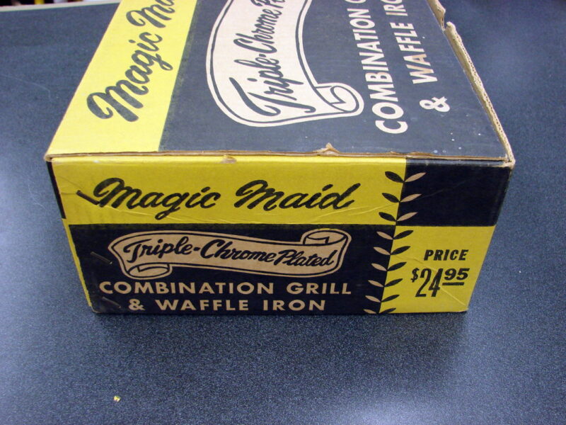 Vintage Electric Chrome Copper Magic Maid Combination Grill Waffle Iron Box, Moose-R-Us.Com Log Cabin Decor