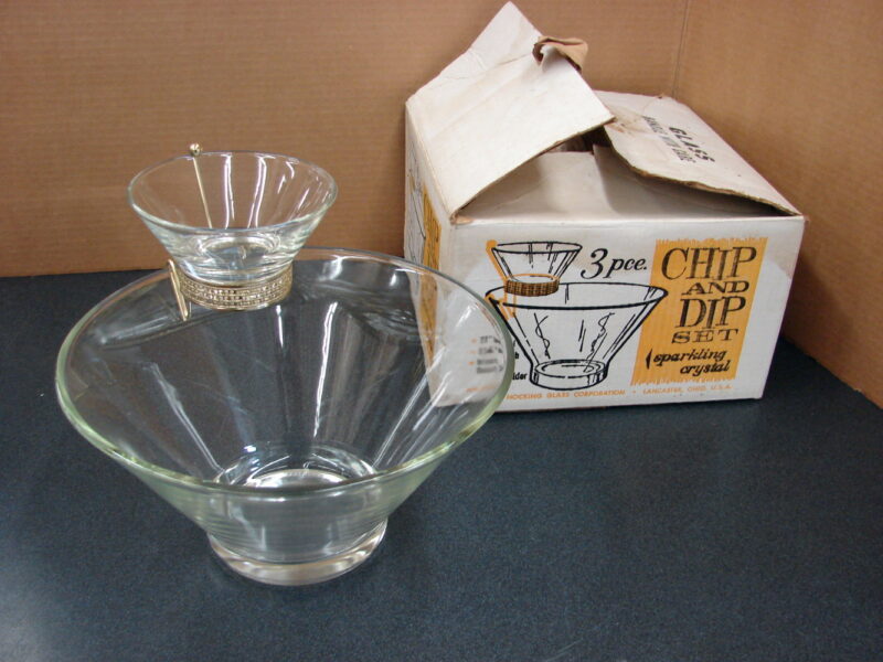 Vintage Anchor Hocking Sparkling Crystal Chip Dip Set w/ Original Box, Moose-R-Us.Com Log Cabin Decor