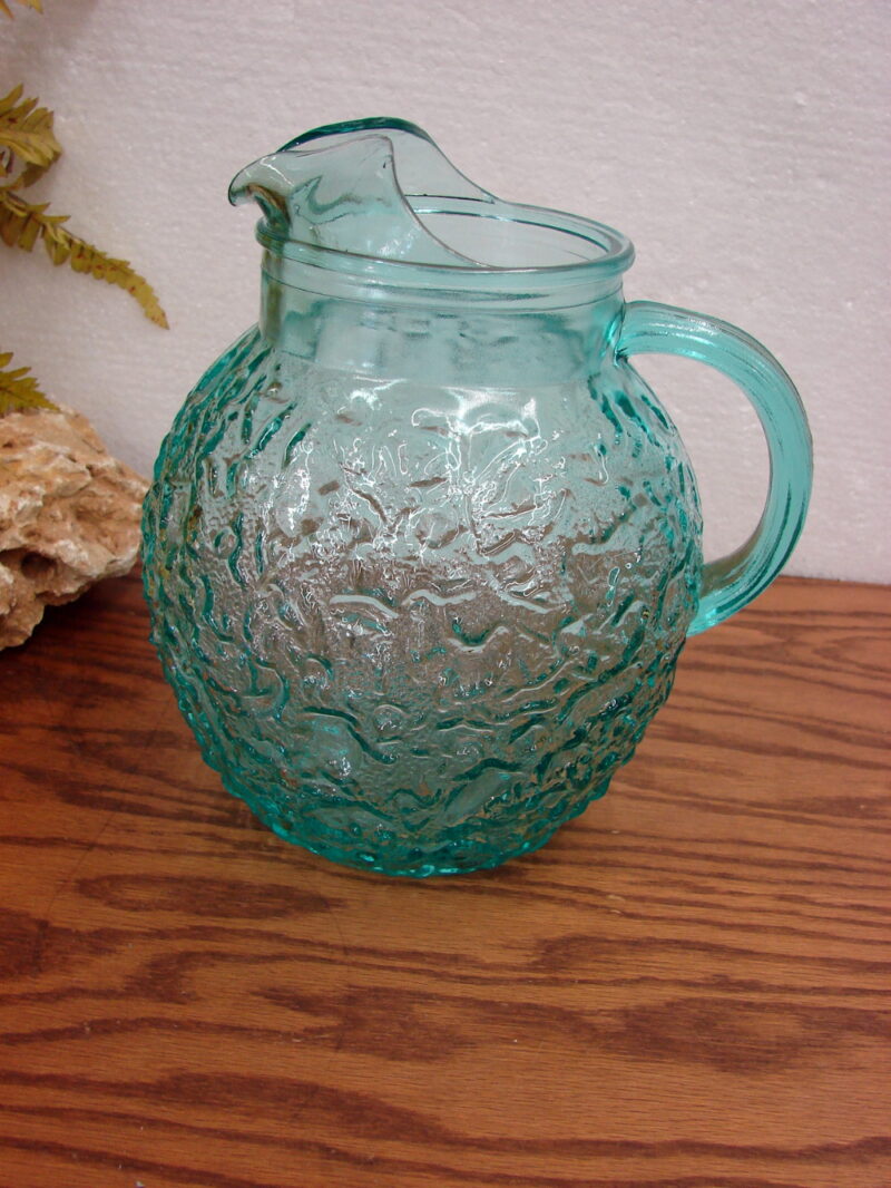 Vintage Anchor Hocking Lido Milano Glass Pitcher Aqua Blue Teal Ice Lip, Moose-R-Us.Com Log Cabin Decor